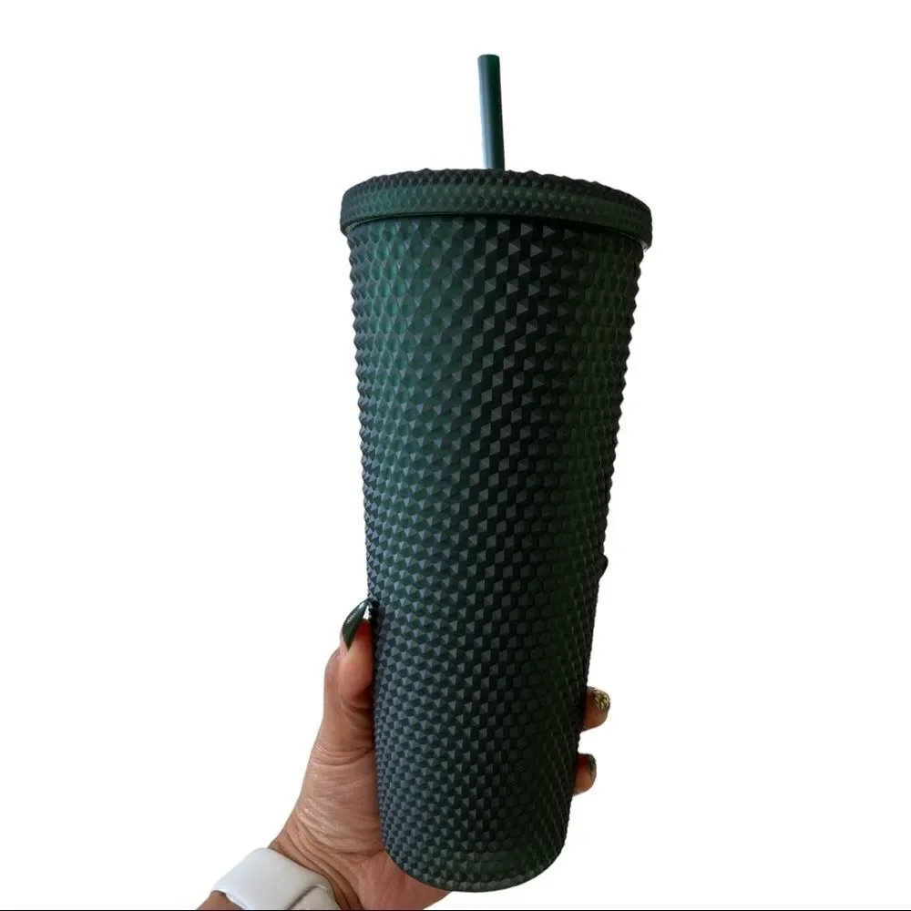 NEW Starbucks 2022 Studded Matte Dark Green 24oz & 16oz Tumbler Cold Cup Bundle